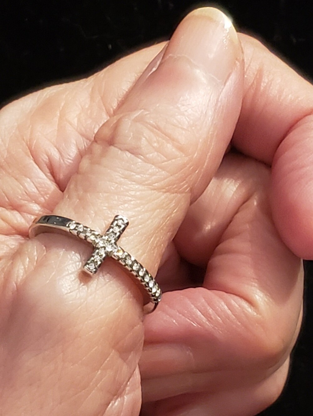NEW SZ 10 Cross Sterling Silver Stamped & Gem Ring, Minimalist Style, Unisex
